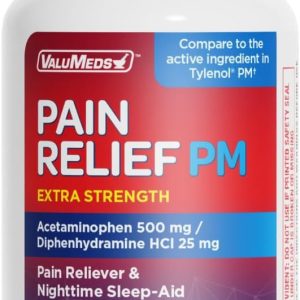 ValuMeds PM Pain Reliever and Nighttime Sleep Aid (375 Count) Generic Acetaminophen 500mg | Fast-Acting Extra Strength Relief for Headaches, Migraines, Aches | Non-Habit Forming Compare to Tylenol PM