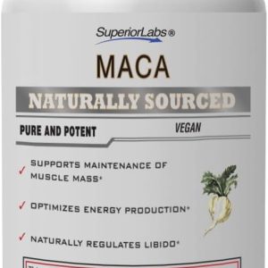Superior Labs - Organic Peruvian Maca - 100% Pure NonGMO - Dietary Supplement for Calming and Relaxation - Zero Synthetic Additives, Stearates, Dioxides - 750mg, 120 Vegetable Capsules