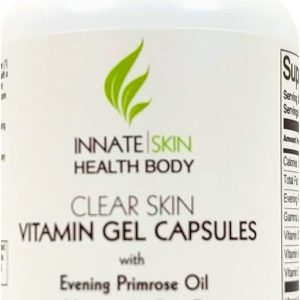 Clear Skin Acne Vitamin Gel Capsules with Evening Primrose Oil, Vitamin A, D (D3) & E | All Natural Complexion Supplement 60 Count