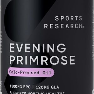 Sports Research Evening Primrose Oil (1300mg) Cold-Pressed with No fillers or Artificial Ingredients, Non-GMO Tested - Gluten and Soy Free (120 Liquid Softgels)