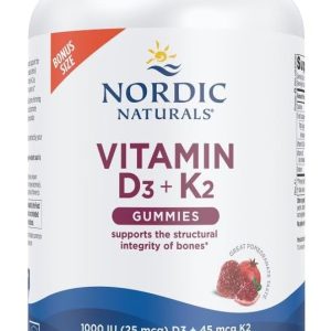 Nordic Naturals Vitamin D3 + K2 Gummies, Pomegranate - 120 Gummies - 1000 IU Vitamin D3 + 45 mcg K2- Great Taste - Bone Health, Promotes Healthy Muscle Function - Non-GMO - 120 Servings
