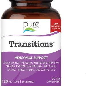 Pure Essence Labs Transitions Vitamins for Women, Natural Menopause Relief Supplement to Promote Hormone Balance, Reduce Hot Flashes, Mood Swings & Night Sweats, 120 Capsules