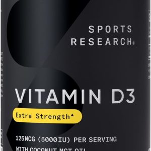 Sports Research Vitamin D3 5000iu (125mcg) with Coconut Oil ~ High Potency Vitamin D for Immune & Bone Support ~ Non-GMO Verified, Gluten & Soy Free (360 Mini-Liquid Softgels)