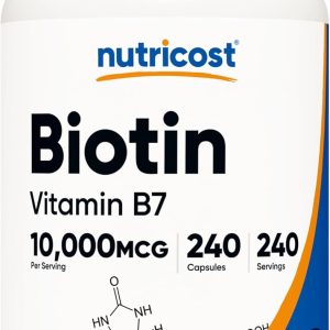 Nutricost Biotin (Vitamin B7) 10,000mcg (10mg) Vitamin Supplement, 240 Capsules - Vegetarian, Gluten Free, Quick Release, Non-GMO