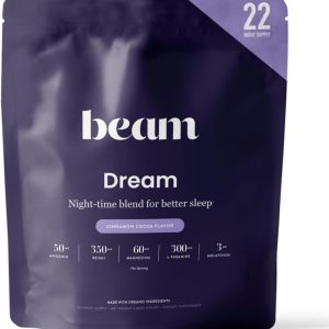 Beam Dream Sleep Powder, Natural Sleep Aid and Magnesium Hot Cocoa Drink for Adults, Calming Sleep Supplement with Apigenin, Nighttime Sleep Drink Powder, Third Party Tested Supplement, 22 Servings