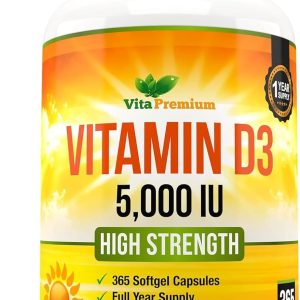 Vitamin D3 5000 IU, 365 Easy-Swallow Softgels, High Strength Vitamin D 5000 IU Supplement - Full Year Supply