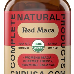 Complete Natural Products Organic Red Maca Root Capsules - 800mg 100 Gelatinized Pills, Pure Red Raw Maca Root Powder Supplement