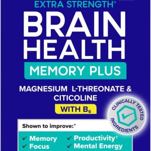 Qunol Brain Health Memory Plus with B6, Magnesium L-Threonate & Citicoline, Clinically Tested Ingredients to Improve Memory, Focus, Attention and Productivity, 60 Count (Pack of 1)