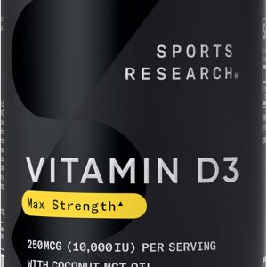 Sports Research 10,000 iu Vitamin D3 Supplement with Organic Coconut Oil - Vitamin D for Strong Bones & Immune Health - Supports Calcium Absorption - Non-GMO - 250mcg, 120 Mini Softgels for Adults
