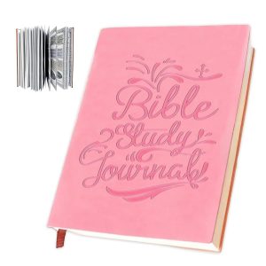 66-Page Bible Study Guide, Daily Devotional Bible Study Journal, Pu Leather Cover Bible Study Plan with Scripture Quotes Prayer Reflections Notebook for Personal Group Study and Prayer (Pink)