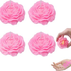 Valentine's Day 4 Pcs Low Temperature Candles Glitter Pink Peony Flower Home Scented Candle Kit Pure Natural Soybean Oil Candle Aromatherapy Romantic Wax Play Candle for Lovers Couples