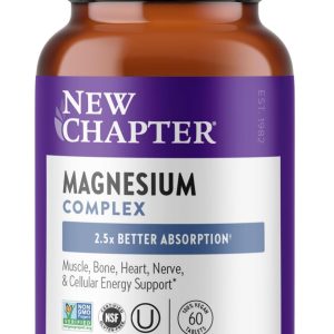 New Chapter Magnesium Complex Supplement for Heart, Bone, Nerve, Muscle & Cellular Energy - Well-Absorbed Magnesium Glycinate + Sea-Sourced & Fermented Forms, 100% Vegan, 60 Tablets