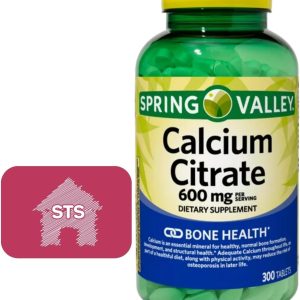 Spring Valley Calcium Citrate 600 mg, 300 Tablets - Bone & Joint Health + STS Sticker.
