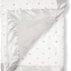 DREAMLAND BABY 4lb Weighted Blanket for Kids. Breathable Dual Fabrics with Minky Cooling Side & Cozy Microfleece on Reverse. Ages 3+ and/or 30+ lbs (White with Grey Stars)