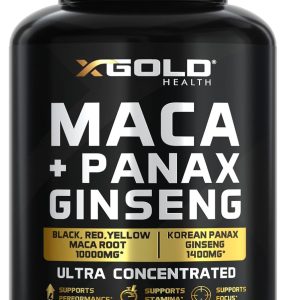 Maca Root Capsules 10,000mg + Korean Panax Ginseng 1,400mg - 20x Concentrated Extract Black + Red + Yellow Maca Root, 10x Concentrated Extract Panax Ginseng Capsules - Ultra Potent & Highly Purified