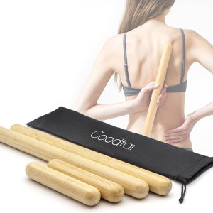 4PCS Solid Bamboo Massage Sticks & Guasha Set with Roller/Stick - 100% Bamboo Therapy Tools for Neck/Arm/Back/Legs/Full Body, Deep Tissue Massage, Muscle Relaxation, Body Shaping, Fatigue Relief