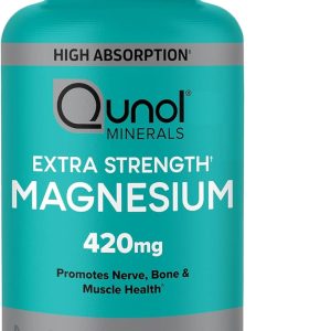 Qunol Magnesium Capsules 420mg, 100% DV, High Absorption Magnesium Supplement, Extra Strength, Bone and Muscle Health Supplement, 180 Count