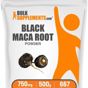 BulkSupplements Black Maca Powder - Maca Supplement, from Black Maca Root - Black Raw Maca, for Men & Women - Vegan, Gluten Free, 750mg per Serving, 500g (1.1 lbs) (Pack of 1)