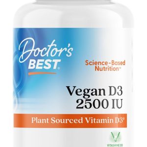 Doctors Best Vegan D3 2500 IU (Vitashine), Plant Sourced Vitamin D3, Non-GMO, Gluten Free, Soy Free, Vegan 60 Veggie Caps