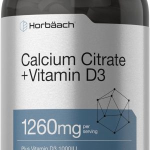 Horbäach Calcium Citrate with Vitamin D3 | 1260 mg | 250 Caplets | Vegetarian, Non-GMO, Gluten Free Supplement