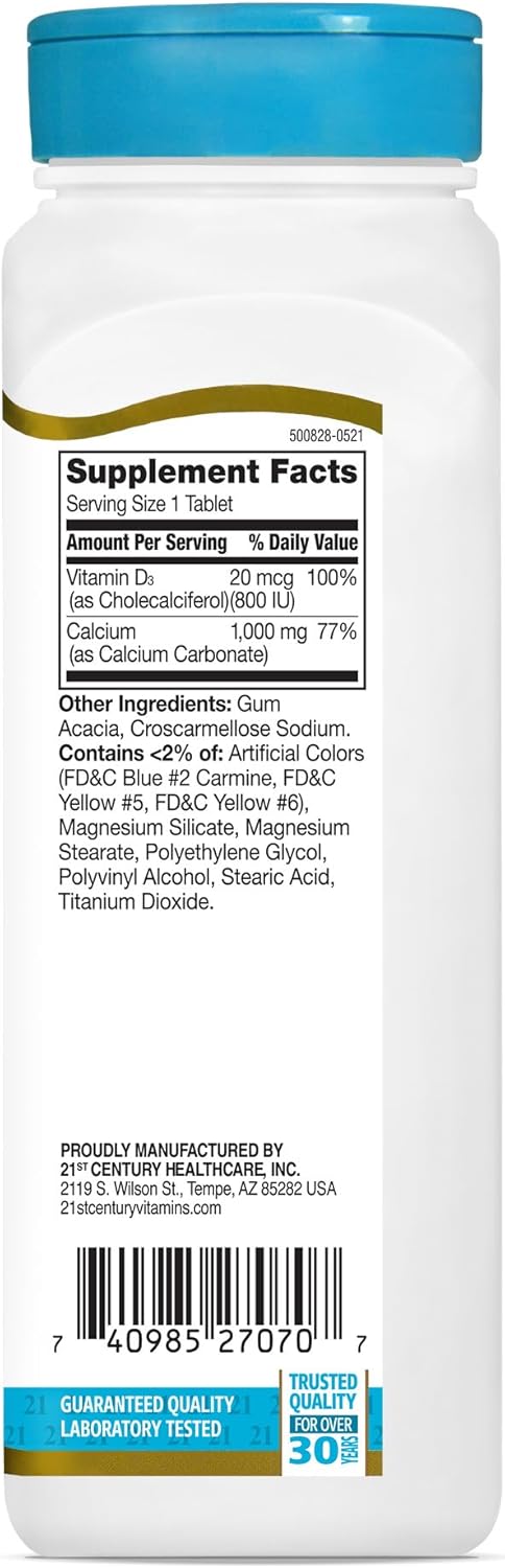 21st Century Calcium Plus D Tablets, 1000 mg, 90 Count - Image 2