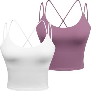 Women's Longline Sports Bra Padded Strappy Yoga Bra Fitness Running Workout Crop Tank Top（2pack）