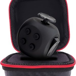 PILPOC theFube Fidget Cube, 6-Sided Stress Relief Infinity Cube for Adults & Kids, Boosts Concentration, Mindfulness Aid, Silent & Audible Modes, Includes Carry Case for Portability (Midnight)