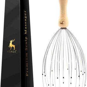 USAGA 32 Fingers Head Massager, Head Scratcher Scalp Massager for Scalp Body Relaxing Wood Handle (1 Pack)