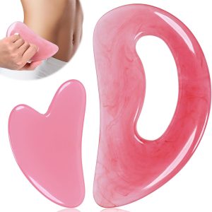 Body Gua Sha Tool Cellulite Guasha Tool for Body Body Massage Tools (Natural Resin) Lymphatic Drainage Tool Guasha Tool for Face，Back, Legs, Women's Body Shaping Tools (Pink)