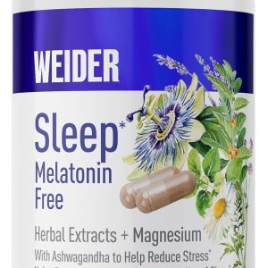 Weider Melatonin Free Sleep Aid Supplement with KSM-66 Ashwagandha, Magnesium, Lavender, Lemon Balm, Chamomile, Valerian and Passionflower Extracts, Hormone & Drug- Free, Non-Habit Forming, 120ct