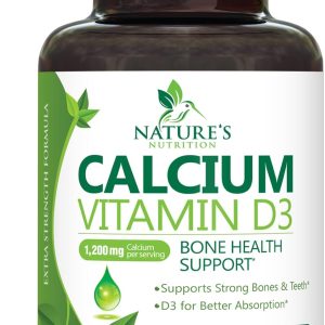 Calcium Supplement with Vitamin D - 1200 mg Calcium Carbonate with 1600 IU of D3 Vitamins - Supports Bone Strength, Teeth & Immune System - Natural & Easily Absorbable for Women & Men - 180 Tablets