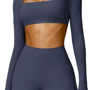 YEOREO Kyla Women Crop Top Long Sleeve Padded Sports Low Medium Impact Yoga Shirt Workout
