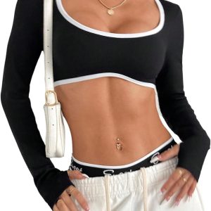 SweatyRocks Women's Long Sleeve Workout Crop Top Low Medium Impact Athletic Yoga Gym Shirts