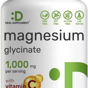 Magnesium Glycinate 500mg Per Capsule (1000mg Per Serving) Plus Vitamin C, 240 Capsules | 100% Chelated for Easy Absorption | Essential Mineral Supplement for Muscle, Sleep, & Heart Health