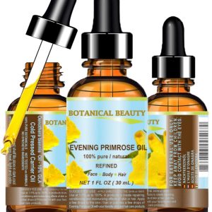 Botanical Beauty EVENING PRIMROSE OIL 100% Pure Natural Undiluted Unrefined Virgin Cold Pressed Carrier Oil. 1 Fl.oz.- 30 ml for face, skin, hair, nails. Rich in essential fatty acids GLA