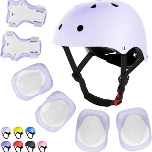 WayEee Kids Bike Helmet Set Skateboard Knee Pads, Helmet Pad Set Protective Gear Set Adjustable for Girls Kids 3-10 Helmet Elbow Pads Wrist Guards for Sport Cycling Bike Roller Skating Scooter