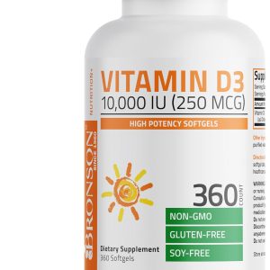 Bronson Vitamin D3 10,000 IU (250 mcg) High Potency - Supports Healthy Immune System, Strong Bones, Muscles & Teeth - Non GMO, 360 Softgels (1 Year Supply)