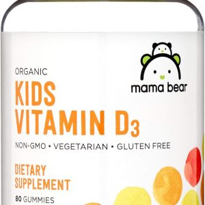 Amazon Brand - Mama Bear Organic Kids Vitamin D3 25 mcg (1000 IU) Gummies per serving, Bone and Immune Health, Strawberry, 80 Count