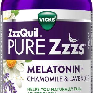 ZzzQuil PURE Zzzs Melatonin Gummies, Sleep Aid, Melatonin 2mg, with Chamomile & Lavender, Melatonin Sleep Gummies, Sleep Aids for Adults, Wildberry Vanilla Flavored, 72 Sleep Gummies
