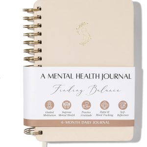 FINDING BALANCE Mental Health Journal – 6-Month Daily Journal with Prompts for Mindfulness, Self-Care & Healing – Anxiety & Depression Relief – Beige Spiral