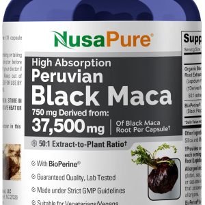 NusaPure Black Maca Root 50:1 Extract, 750 mg Equivalent to 37,500 mg 200 Veggie Per Caps (Vegan, Non-GMO)