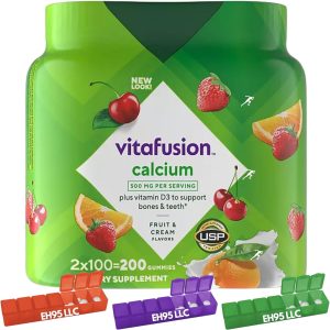 Vitafusions Calcium + D3 Vitamins Gummies 200 Count, (Pack of 1) (Seven Days Pills Case Included)