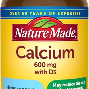 Nature Made Calcium 600 mg with Vitamin D3, Dietary Supplement for Bone Support, 100 Softgels