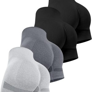 CHRLEISURE Women's 4 Packs Workout Gym Shorts, High Waisted Butt Lifting Scrunch Butt Seamless Booty Shorts