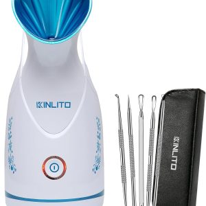 Facial Steamer Ionic Face Steamer for Home Facial, Warm Mist Small Facial Steamer for Deep Cleaning Unclog Pores with Blackhead Remover, Aromatherapy Kit for Personal Home SPA (Blue)