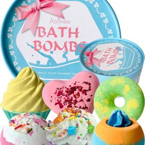Aofmee Bath Bombs, 6pcs Bubble Bath Bomb for Girls, Handmade Fizzies Bathbombs for Women, Natural Organic Kids Spa Kit, Non Toxic Bath Kit for Teens, Gift Set for Birthday Christmas Easter