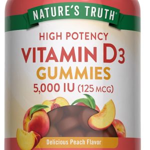 Nature's Truth Vitamin D3 Gummies | 5000 IU | 60 Count | Peach Flavor | Vegetarian, Non-GMO & Gluten Free Supplement