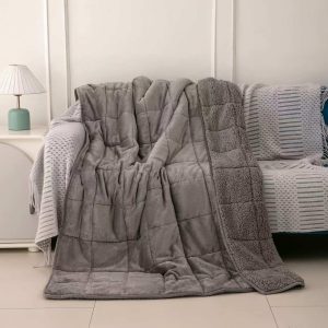 Sherpa 5lb Weighted Blanket for Adult, Both Sides Reversible Velvet Soft Plush Weighted Heavy Blanket for All Season Grey 36in*48in