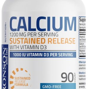 Bronson Calcium 1200 MG Per Serving Sustained Release with Vitamin D3 1000 IU Vitamin D3 Per Serving Non-GMO, 90 Tablets