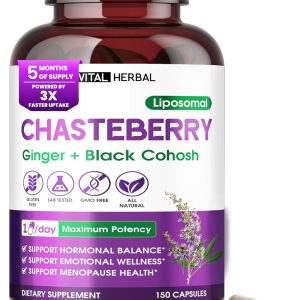 VITAL HERBAL Liposomal Chasteberry with Ginger & Black Cohosh – Supports Hormone Balance, Emotional Wellness & Menopause Health – 150 Capsules – Made in The USA